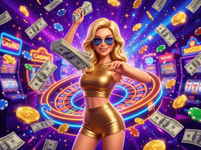 Luxury online casino gaming interface with gold and neon accents